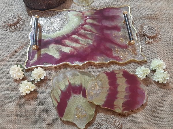 Cherry & Golden Resin Tray Set - Image 3