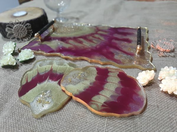 Cherry & Golden Resin Tray Set - Image 2