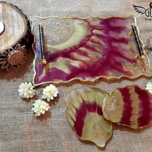 Cherry & Golden Resin Tray Set