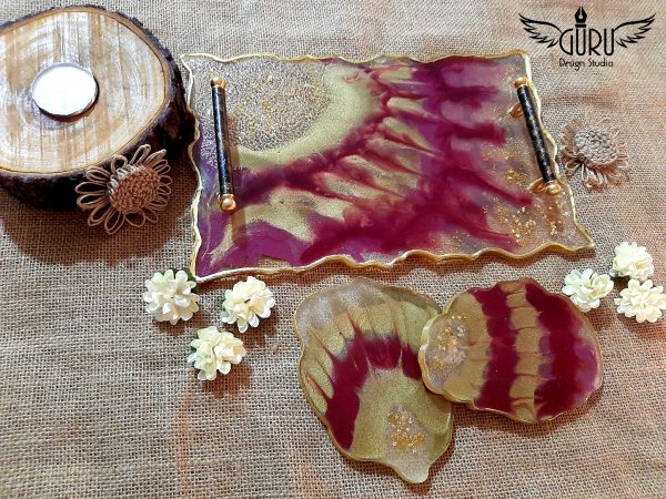 Cherry & Golden Resin Tray Set